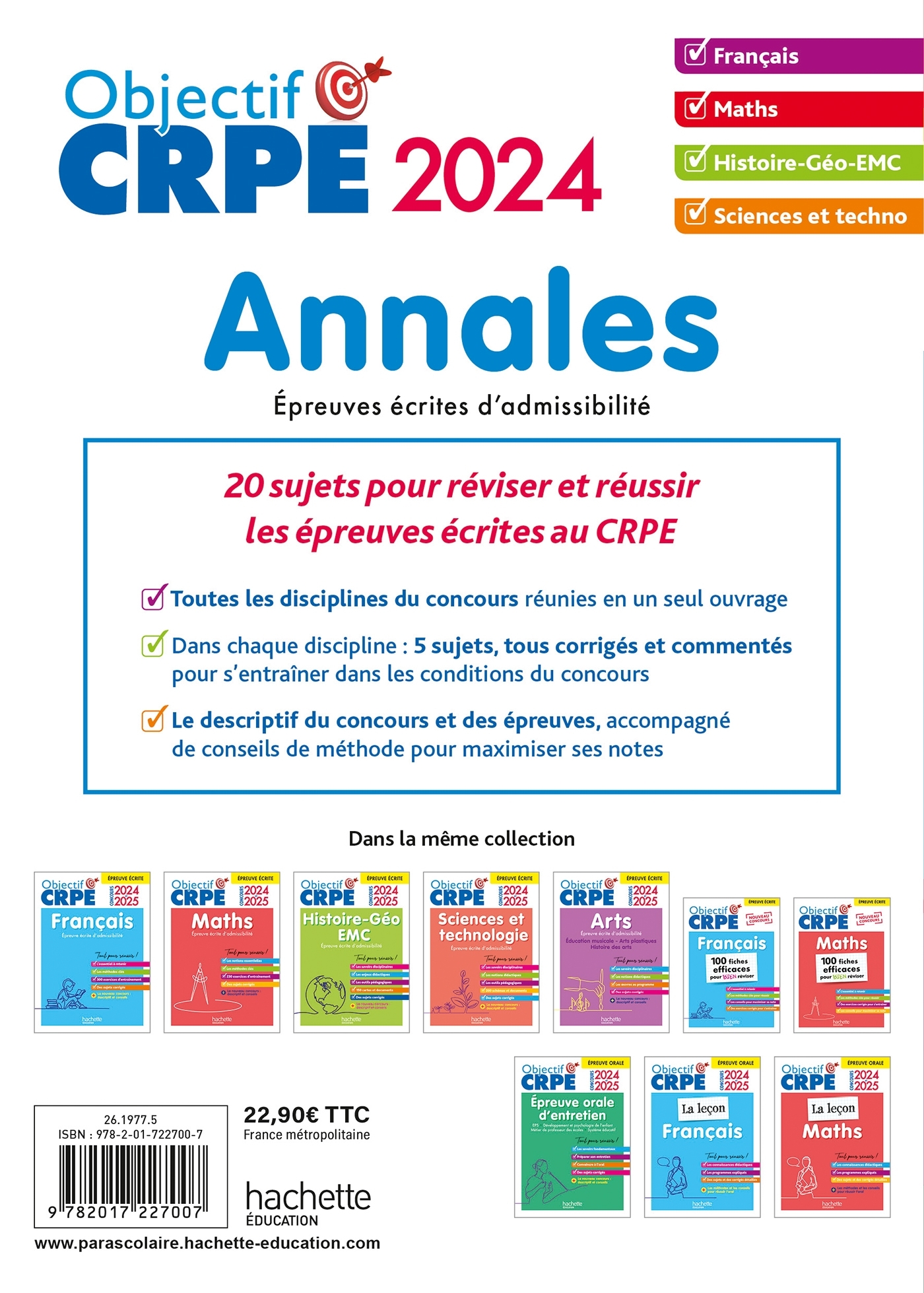 Objectif CRPE 2024 - Annales Toutes les épreuves écrites : Français-Maths-HG-Sciences et technologie - Elise Hennion-Brung, Philippe Savina, Pascale Lopez, Érik Kermorvant, Joseph Sansonetti, Jean-Christophe Tomasi, Laurent Bonnet, Julien Cuminetto, Soria