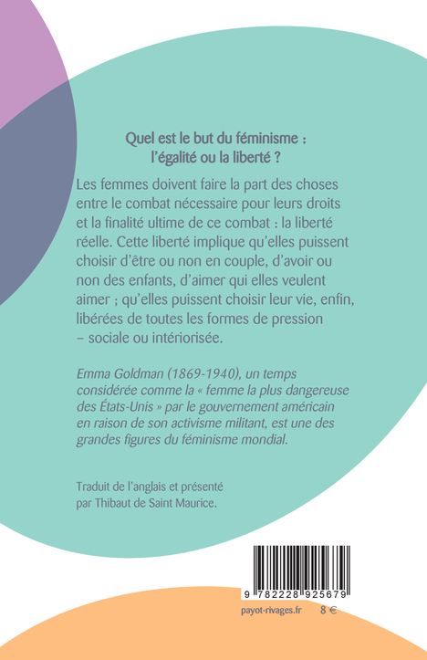 De la liberté des femmes - Emma Goldman, Thibaut De saint maurice, Thibaut De saint maurice - PAYOT