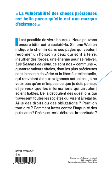 Les besoins de l'âme - Simone Weil - PAYOT