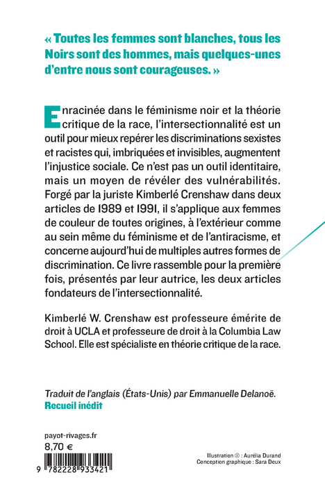 Intersectionnalité - Kimberlé Crenshaw, Emmanuelle Delanoe - PAYOT