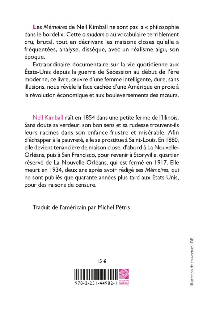 Mémoires d'une maîtresse américaine - Nell Kimball, Michel Pétris - BELLES LETTRES