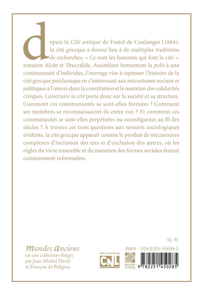 Construire la cité - Alain Duplouy - BELLES LETTRES