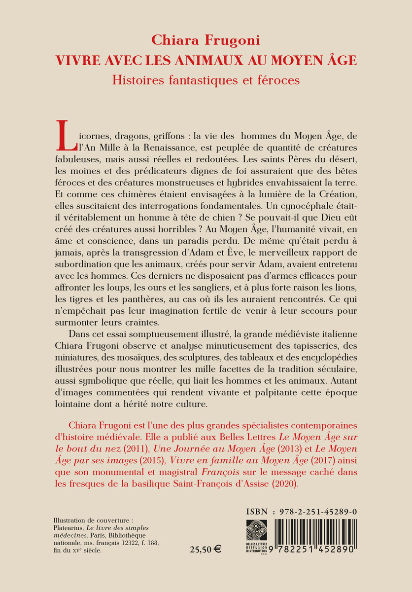 Vivre avec les animaux au Moyen Âge - Chiara Frugoni, Lucien D'Azay - BELLES LETTRES