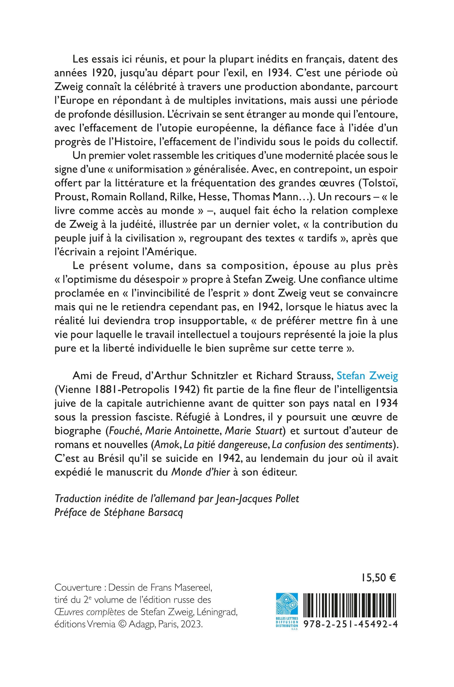 Le Monde de demain - Stefan Zweig, Jean-Jacques Pollet, Stéphane Barsacq - BELLES LETTRES