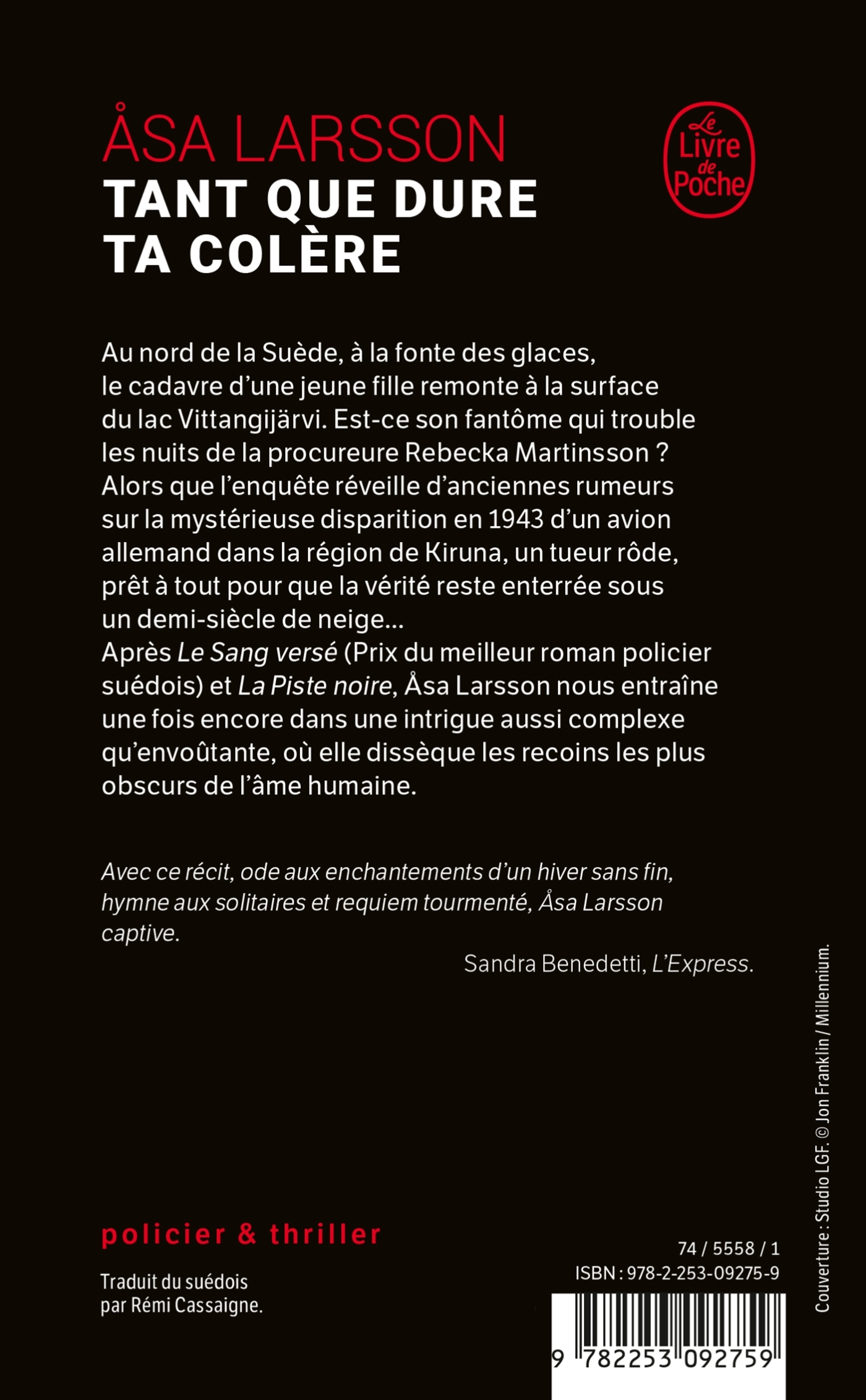 Tant que dure ta colère - Asa Larsson - LGF