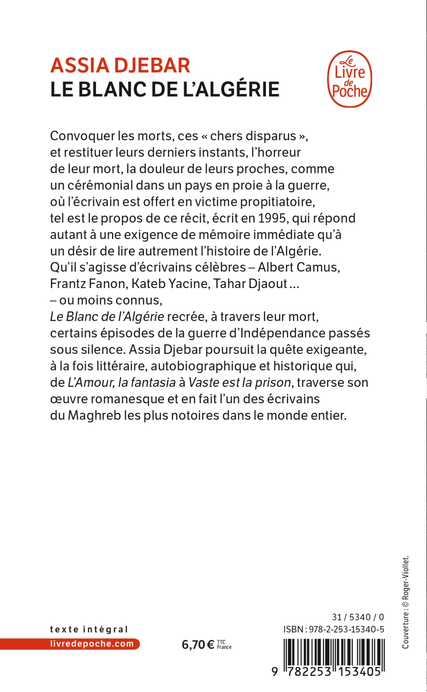Le Blanc de l'Algérie - Assia Djebar - LGF